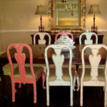 Set of 8 chairs painted and aged in 4 different coastal colors.