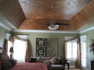 Textured bark ceiling.