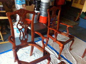 drab old cherry wood chairs