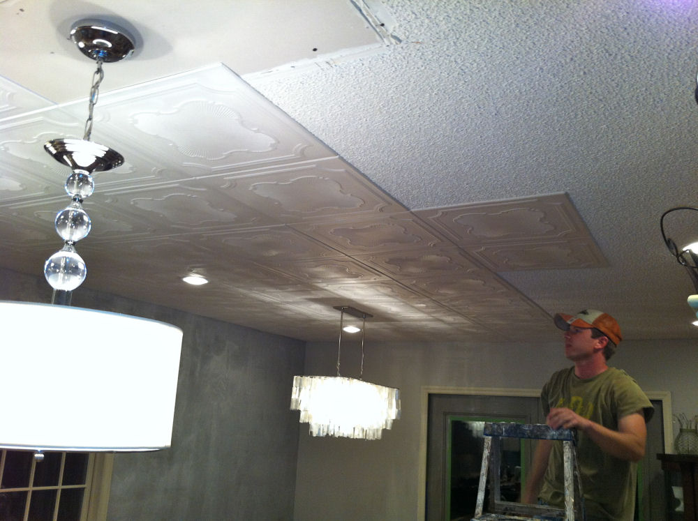 Styrofoam Ceiling Tiles Glue Right On, How To Cover A Popcorn Ceiling With Tiles