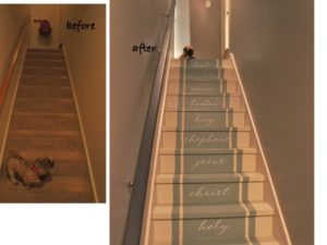 painted stair before and after by Bella Tucker Decorative Finishes