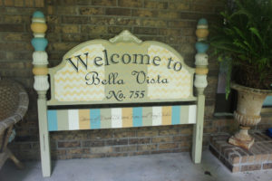 Repurposed bed frame sign by Bella Tucker Decorative Finishes