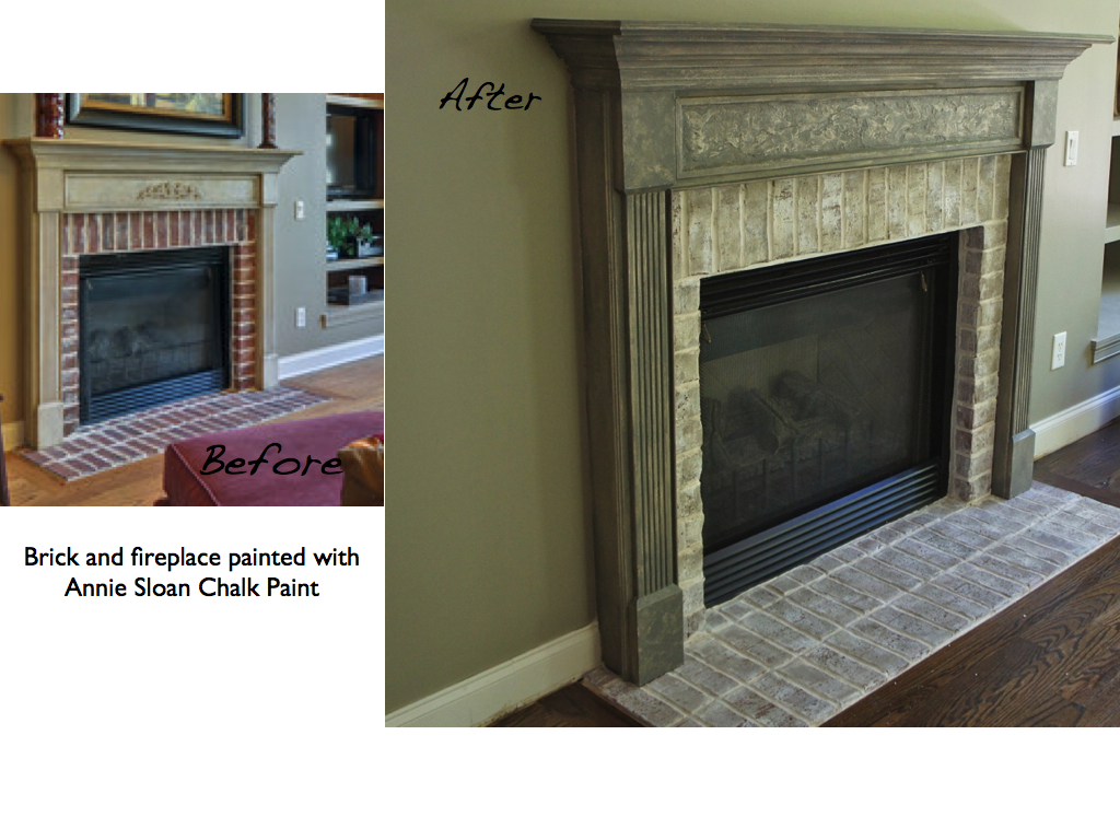 Fireplace before and after painting with Annie Sloan Chalk Paint