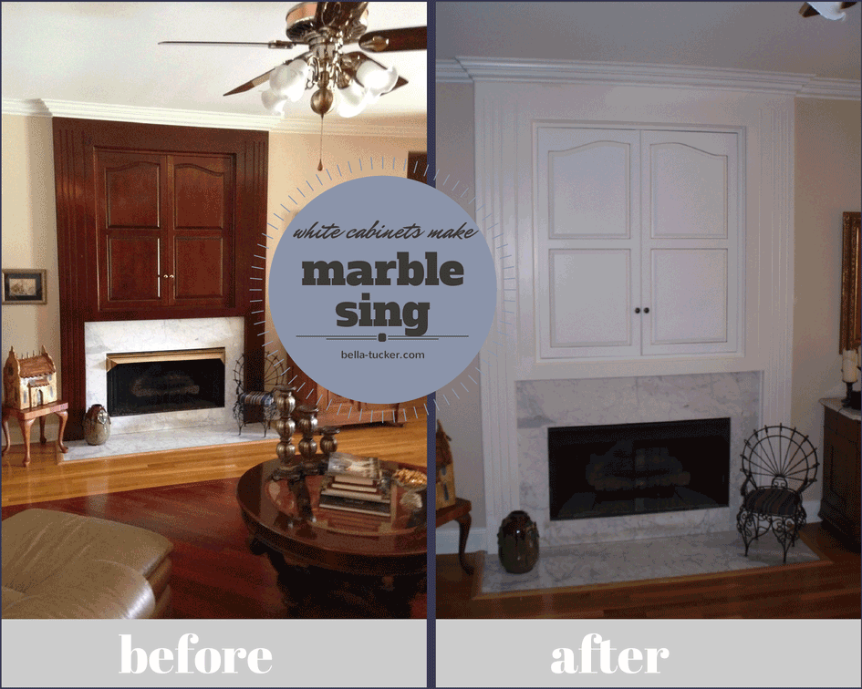 painted fireplace BEFORE & AFTER- Bella Tucker Decorative Finishes