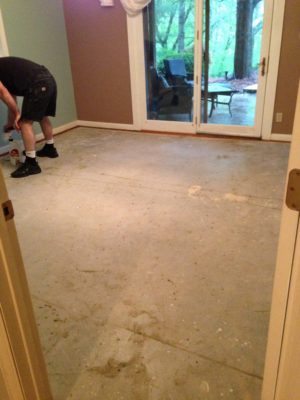 Concrete sub floor after carpet was removed