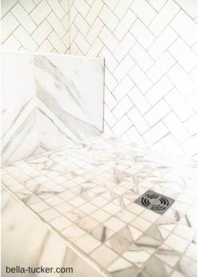 Herringbone subway tile and porcelain marble tile bella-tucker.com (14)