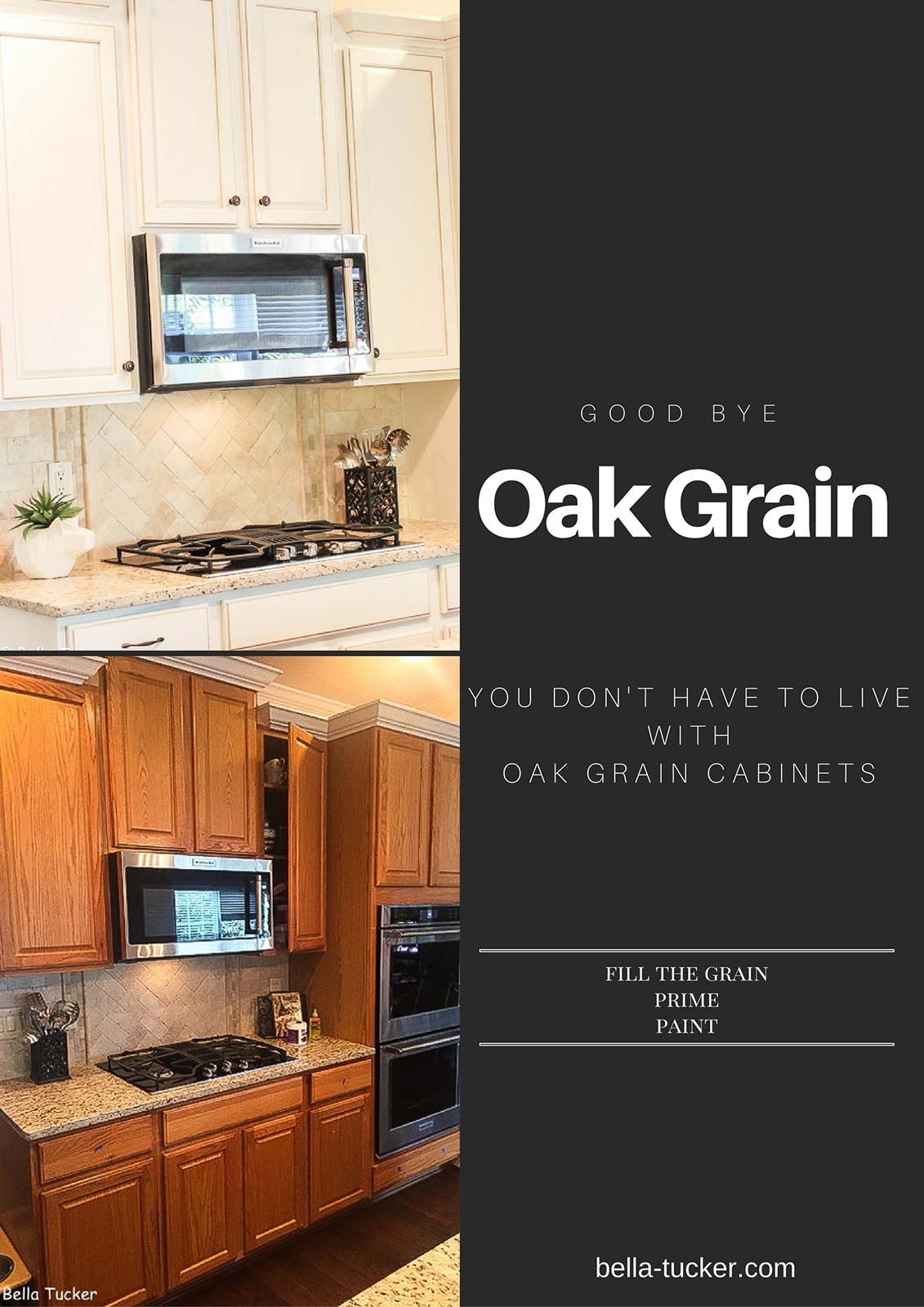 fill the oak grain in cabinets before and after makeover