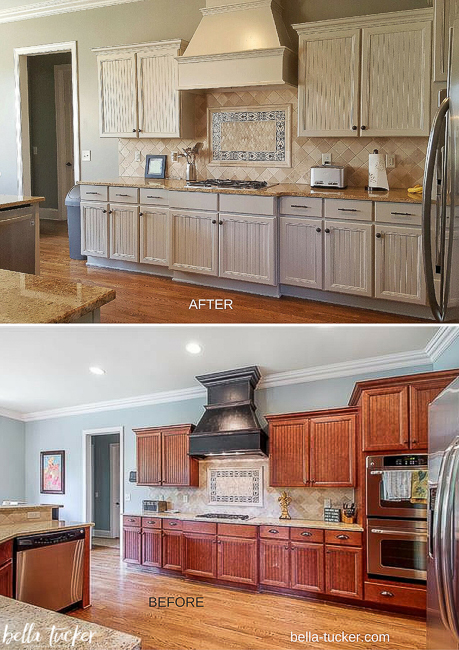 before and after painted stove hood- bella tucker