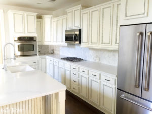 Cabinets painted in Sherwin Williams Dover White.