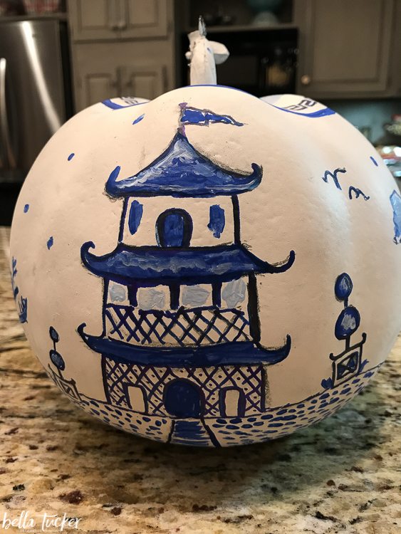 Pagoda pumpkin painted by Brooks Tucker