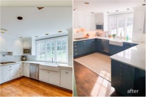 wo toned cabinets before and after