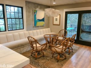Channeled banquette and antelope rug