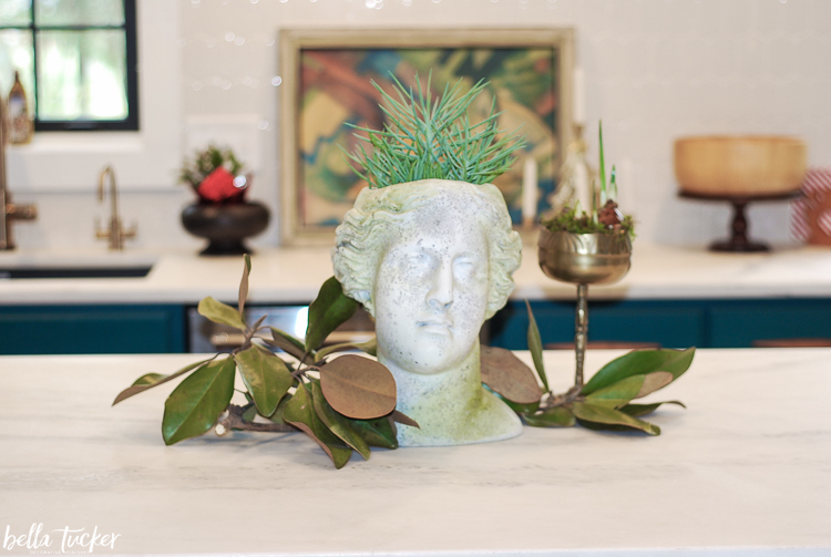 resh Magnolia, paperwhites & head vase
