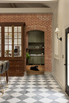 brick wall checkerboard floor